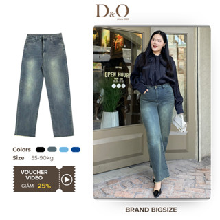 Quần Jean Ống Đứng Bigsize 58-90kg Lưng Cao Tôn Dáng Quần Jean Nữ Dáng Suông Dài Tua Lai Basic Co Giãn