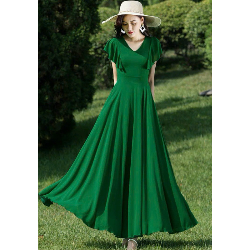 ĐẦM MAXI CỔ V TAY CÁNH TIÊN ĐẦM XOÈ BIG SIZE