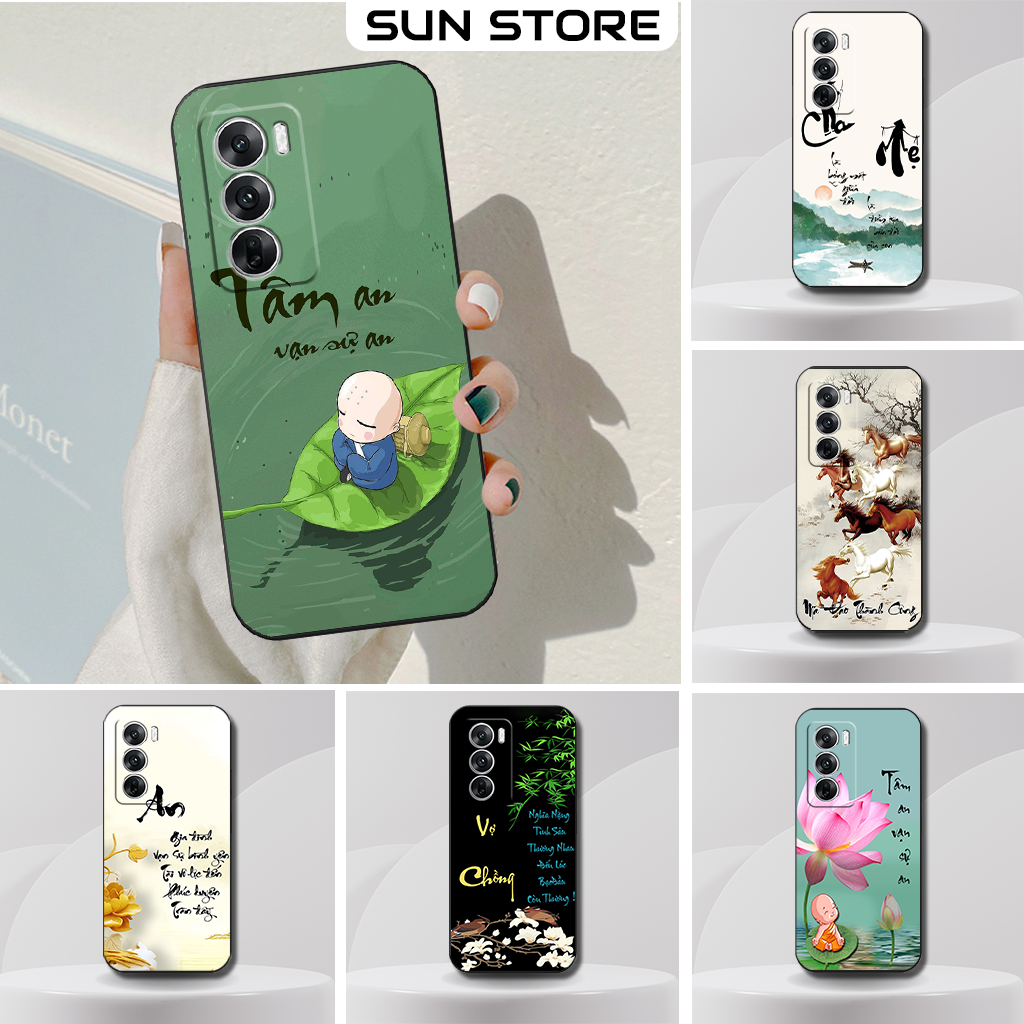 Ốp lưng Oppo Reno12 5G, Reno12 F, Reno12 Pro thư pháp tâm an,mã đáo,phong thủy giá rẻ