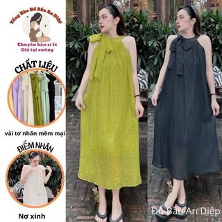 Váy bầu cổ yếm siêu voan lụa  xinh tiểu thư  ,dáng xuông mặc thoải mái  v02