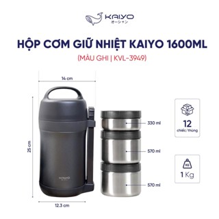 Cặp lồng hộp cơm giữ nhiệt Kaiyo dung tích 1600ml kèm 3 hộp inox và 1 hộp đũa
