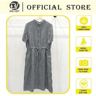 Váy sơ mi nữ kẻ caro nhỏ váy thiết kế dây eo tùy chỉnh