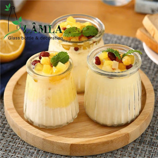 Bộ 10 hũ thuỷ tinh yaua sọc béo tròn lùn 100ml 150ml 200ml đựng sữa chua yaua