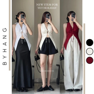 Áo Cổ Yếm Thắt Nơ Có Mút Ngực Phong Cách Đi Chơi Dạo Phố BYHANG BH01