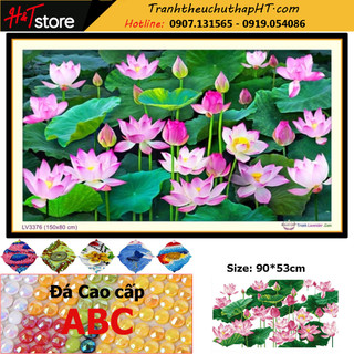 Tranh đính đá tự làm - Tranh thêu chữ thập hoa sen ngát hương VS136, LV3376 - tự đính