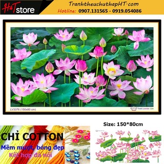 Tranh thêu chữ thập - Tranh đính đá hoa sen ngát hương VS136: 90x53cm, LV3376: 150*80cm - tự đính