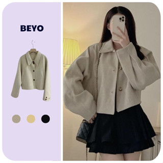 ÁO KHOÁC NỮ BEYO ÁO KHOÁC DẠ ÉP HÀN QUỐC DÁNG CROPTOP TAY PHỒNG T023