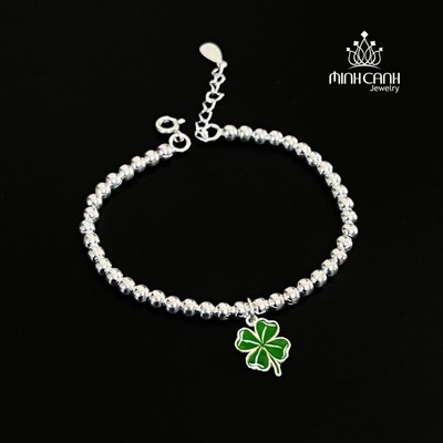 Lắc Tay Bi Bạc Mix Charm Cỏ 4 Lá Xanh May Mắn - Minh Canh Jewelry
