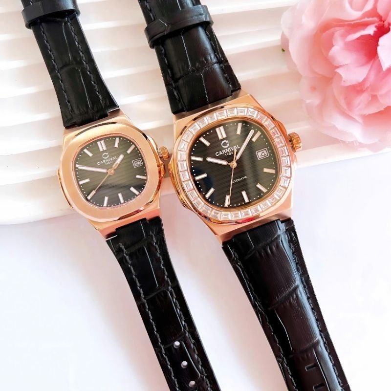 [Chính Hãng 100%] Đồng Hồ Cặp Carnival 8108G (8108) va 8161L (8161) Máy Nữ Pin , Nam Cơ Kính Sapphia