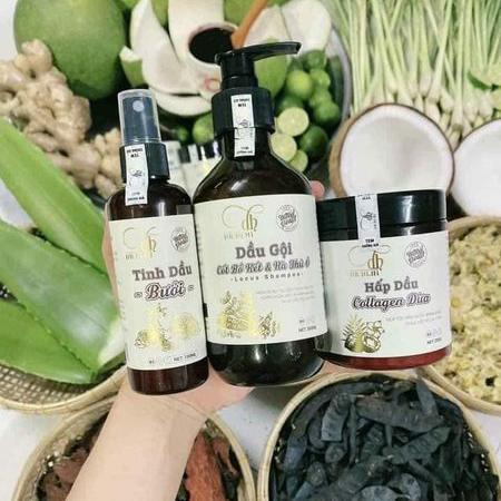 Combo Dầu Gội Bồ Kết Dr Di Hi + Hấp Dầu Collagen Dừa + Xịt Tinh Dầu Bưởi Dr Di Hi Kích Thích Mọc Tóc Dài Nhanh