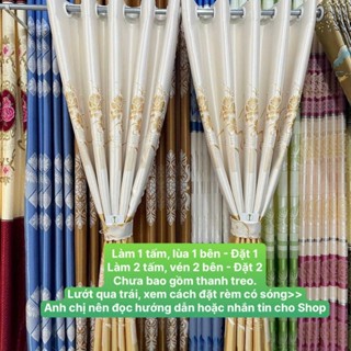 Gấm 3D Vàng Hoa Phối Trắng Kem - Giá Của 1 Tấm Rèm Căng Thẳng (Chưa Bao Gồm Thanh Treo) Cản Nắng Cản Sáng 80-90%