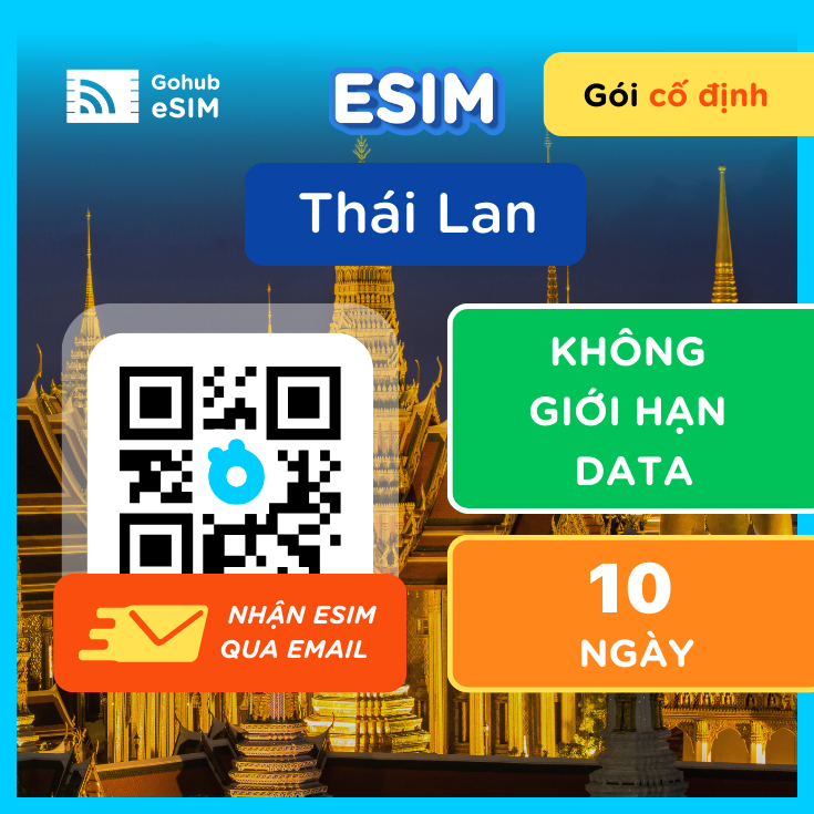 [GOHUB] eSIM 4G Thái Lan không giới hạn dung lượng DTAC 10 ngày - eSIM gửi qua email