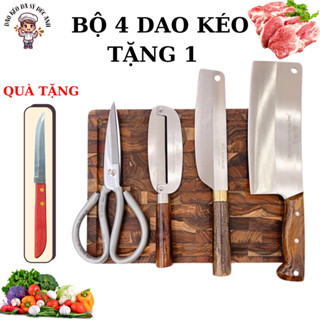  1 dao chặt 1 dao thái to 1 bào nhỏ 1 kéo cắt gà tặng 1 dao gọt hoa quả chất liệu thép trắng Nhật không gỉ sét 