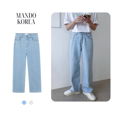 Quần JEAN Nam MANDO Ống Suông Rộng Xanh Nhạt Phong Cách Hàn Quốc - JEA010