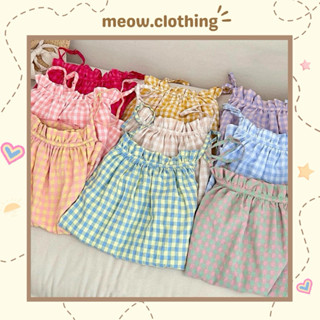 Đồ Mặc Nhà, Bộ Ngủ Nữ 2 Dây Cột Nơ Kẻ Caro Quần Đùi Thô Mềm Đũi Xốp Freesize