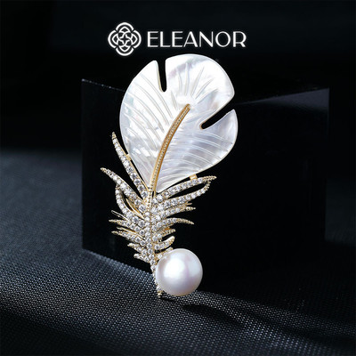 Ghim cài áo nam nữ Eleanor Accessories hình lông vũ đính đá trâm cài áo phụ kiện thời trang 8409