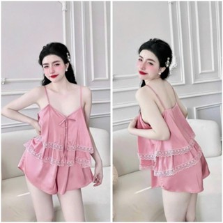 Đồ ngủ 2 dây bộ nữ quần đùi mặc nhà vải lụa Latin freesize 54kg - cn89