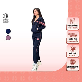 Bộ quần áo gió NỮ thu đông GUNO có mũ logo thêu bo viền vải giãn dày 24DBNU10
