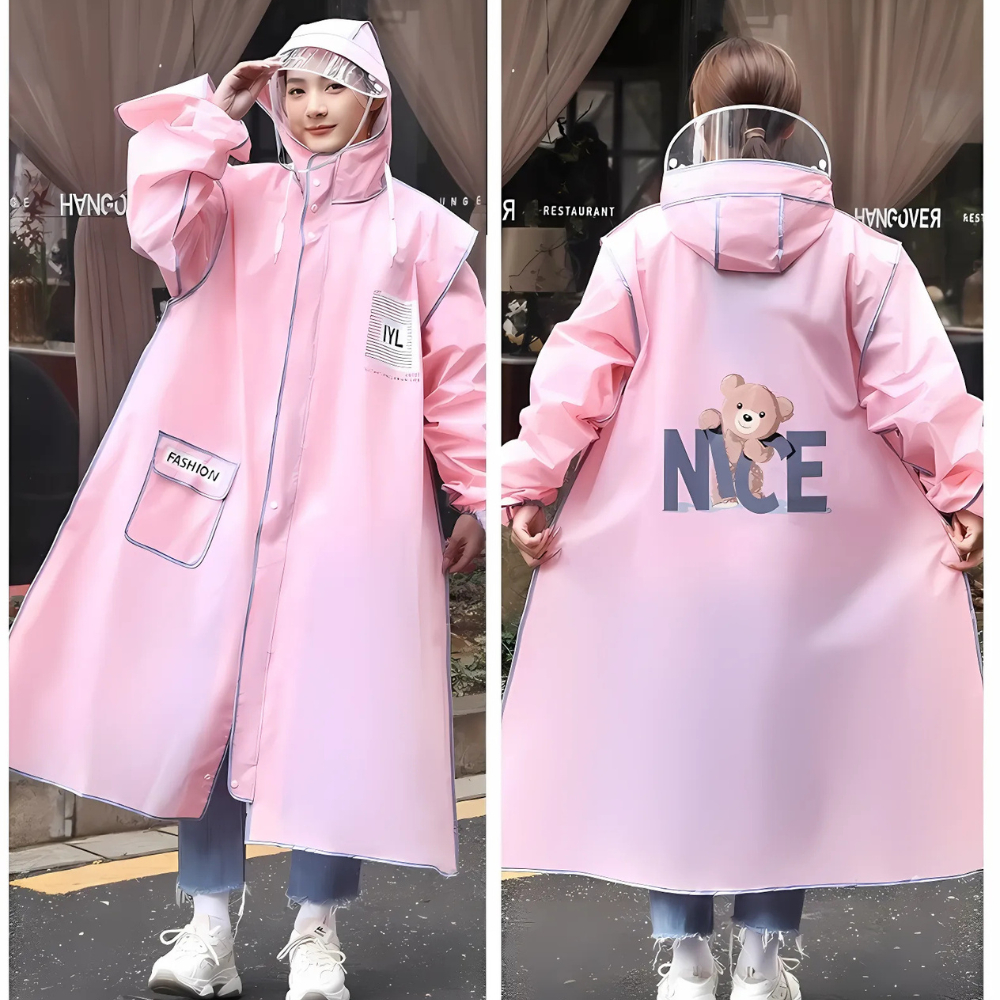Áo Mưa Thời Trang 1 Người Didooglt In Hình Gấu Nice Có Kính Chắn Nước Kèm Khoá Kéo Tiện Lợi