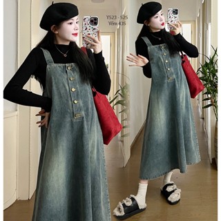 Young Mom | Set đầm bầu jean Thu Đông dạng yếm công sở Y523 gồm áo và yếm chất dày ấm áp Quảng Châu