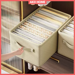 (Giặt được) Hộp vải Cation/Cotton chia 0-7-9 ngăn đựng quần áo, thân bảng nhựa PP cao cấp, gấp gọn Akii Home TD50