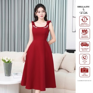 Váy đầm thiết kế cao cấp màu đỏ cổ vuông đính kết sang trọng [ Ảnh thật ] The Shilla-CG.A63B6.67D7.KAT.T2M.V112 - ĐỎ