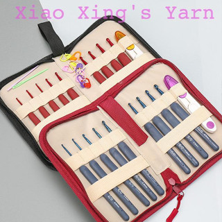  Bộ 9 kim móc len màu xanh navy cao cấp tặng kèm kéo cắt chỉ túi vải mô phỏng kim tulip size cơ bản | Xiaoxingyarn 