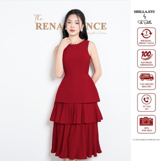 Váy đầm thiết kế cao cấp màu đỏ phối cổ tròn đính đá sang trọng [ Ảnh thật ] The Shilla-CG.S53C30.69D9