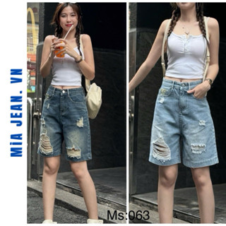 MS063- Quần short nữ đùi rách hai màu đậm nhạt đủ size S-M-L , quần jean ngố cạp cao ôm eo hack dáng - JINNI JEANS