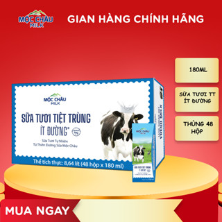 Thùng 48 hộp 180ml Sữa tươi tiệt trùng Ít đường Mộc Châu Milk