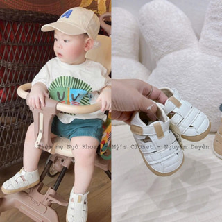 [MD155] Giày tập đi cho bé có đế chống trơn trượt màu be trắng basic cho bé yêu