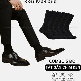  Hộp 5 đôi vớ cổ cao nam công sở GOMTAT mẫu gân chìm màu đen dày dặn êm chân -GOM-TAYGANCHIM-DEN-CB5 