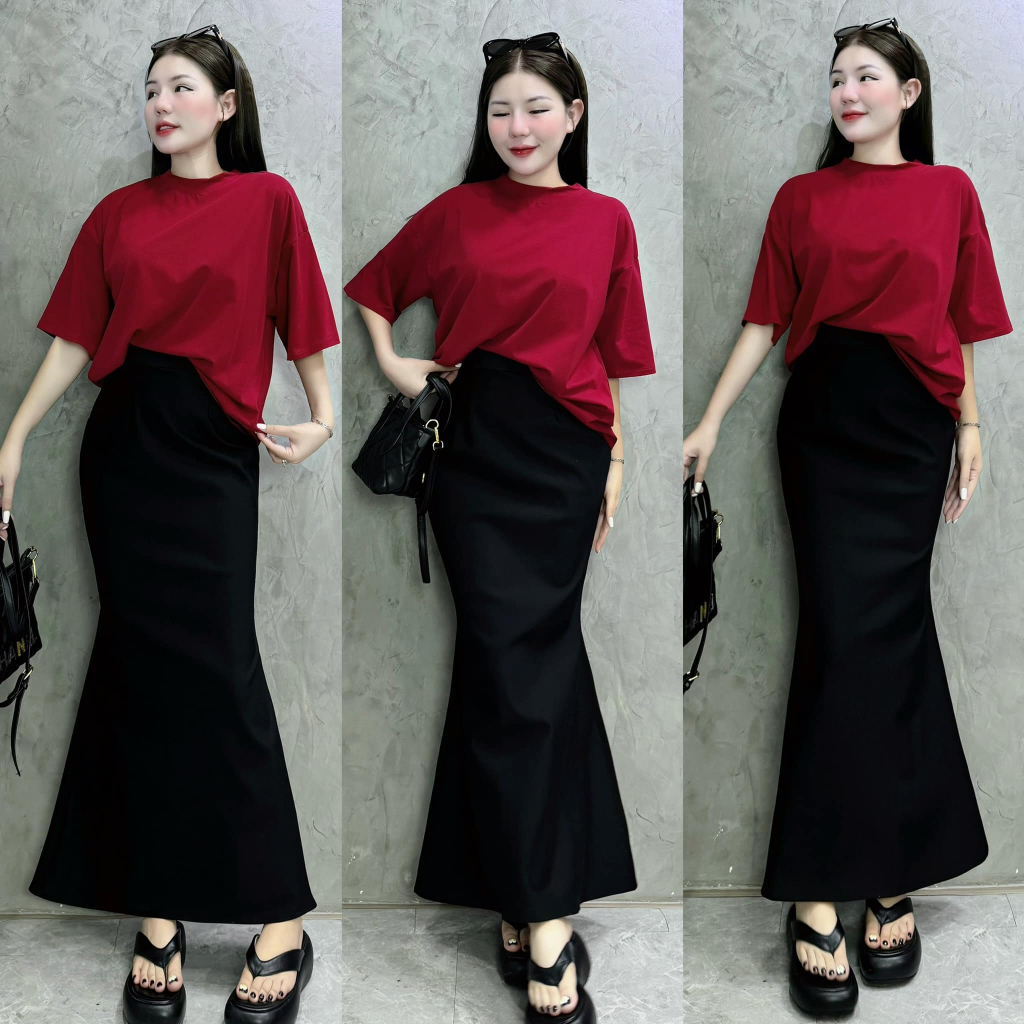 BARE_Chân Váy Đuôi Cá Dáng Dài Cạp Chun Chất Borip Cotton Kiểu Dáng Basic- CV100