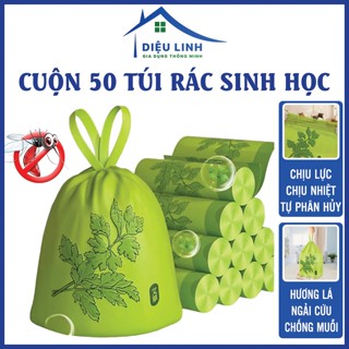 Cuộn Túi Rác Sinh Học Ngải Cứu, Cuộn 50 Túi Đựng Rác Đuổi Côn Trùng Túi Rác Có Dây Rút Dieulinhshop