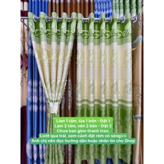Gấm Hoa Văn Xanh Lá Dài Phối Vàng Kem - Giá Của 1 Tấm Rèm Căng Thẳng (Chưa Bao Gồm Thanh Treo) Cản Nắng Cản Sáng 70%
