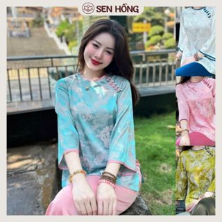 Đồ Lam Nữ Đi Chùa - Bộ Đi Lễ Chùa Họa TiếtTrang Nhã - Pháp Phục Nữ Xinh Xắn Dành Cho Phật Tử Vải Lụa Tằm mềm mại S55