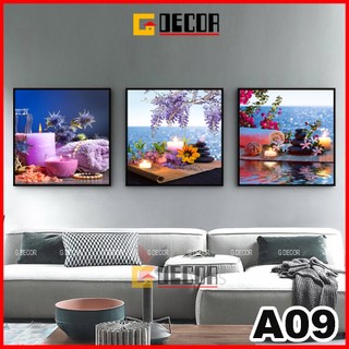 Tranh treo tường vuông canvas 3 bức hiện đại A09, tranh lọ hoa trang trí phòng khách, phòng ngủ, spa