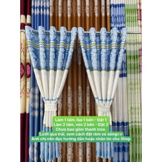 Gấm Hoa Văn Cây Trúc Màu Xanh Phối Trắng  - Giá Của 1 Tấm Rèm Căng Thẳng (Chưa Bao Gồm Thanh Treo) cản nắng cản sáng 70%