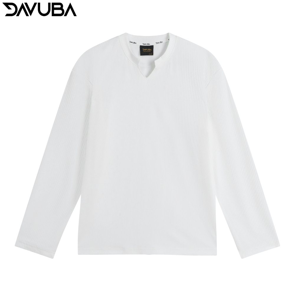 Áo thun tăm cổ V DAVUBA dài tay from rộng SM106 | BigBuy360 - bigbuy360.vn