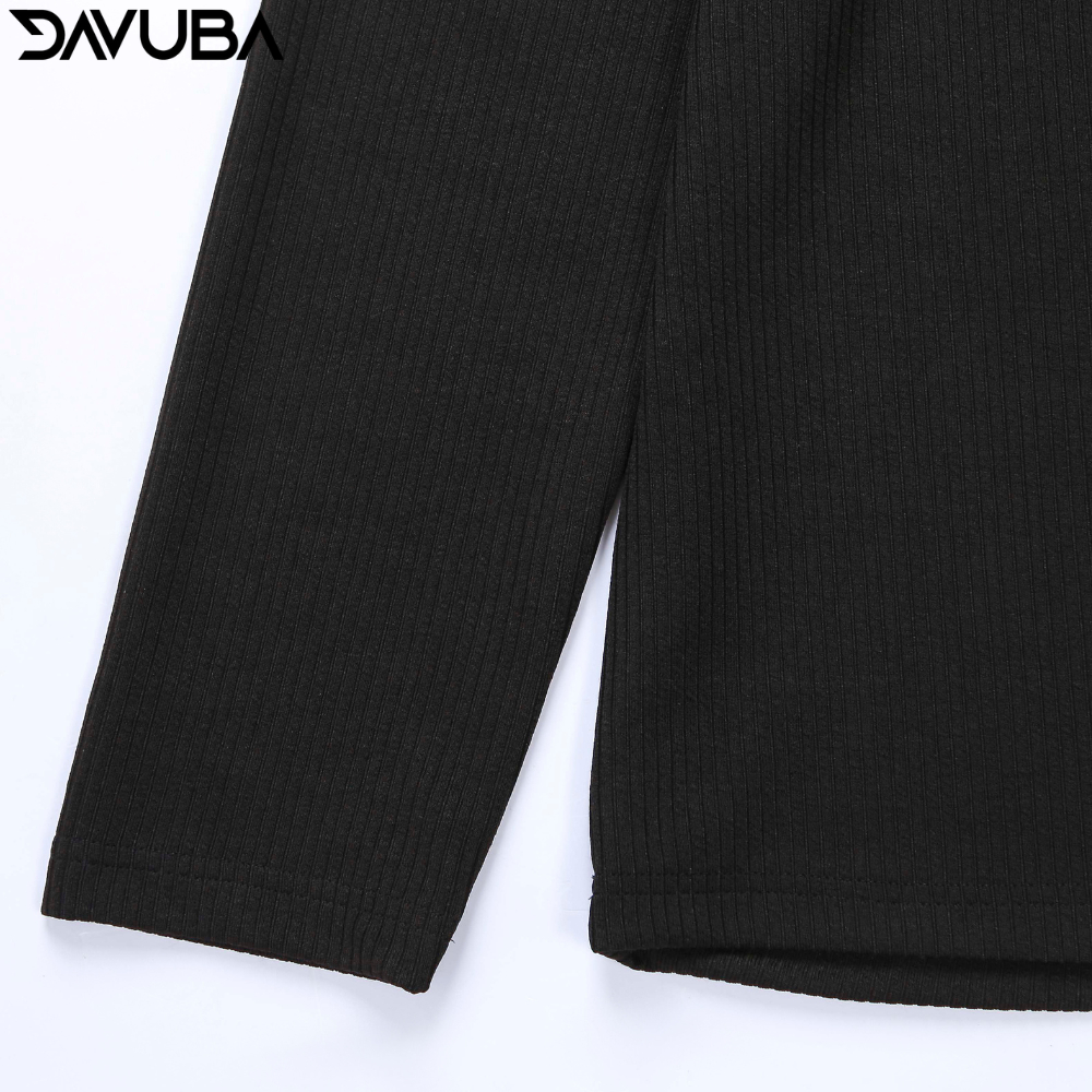 Áo thun tăm cổ V DAVUBA dài tay from rộng SM106 | BigBuy360 - bigbuy360.vn