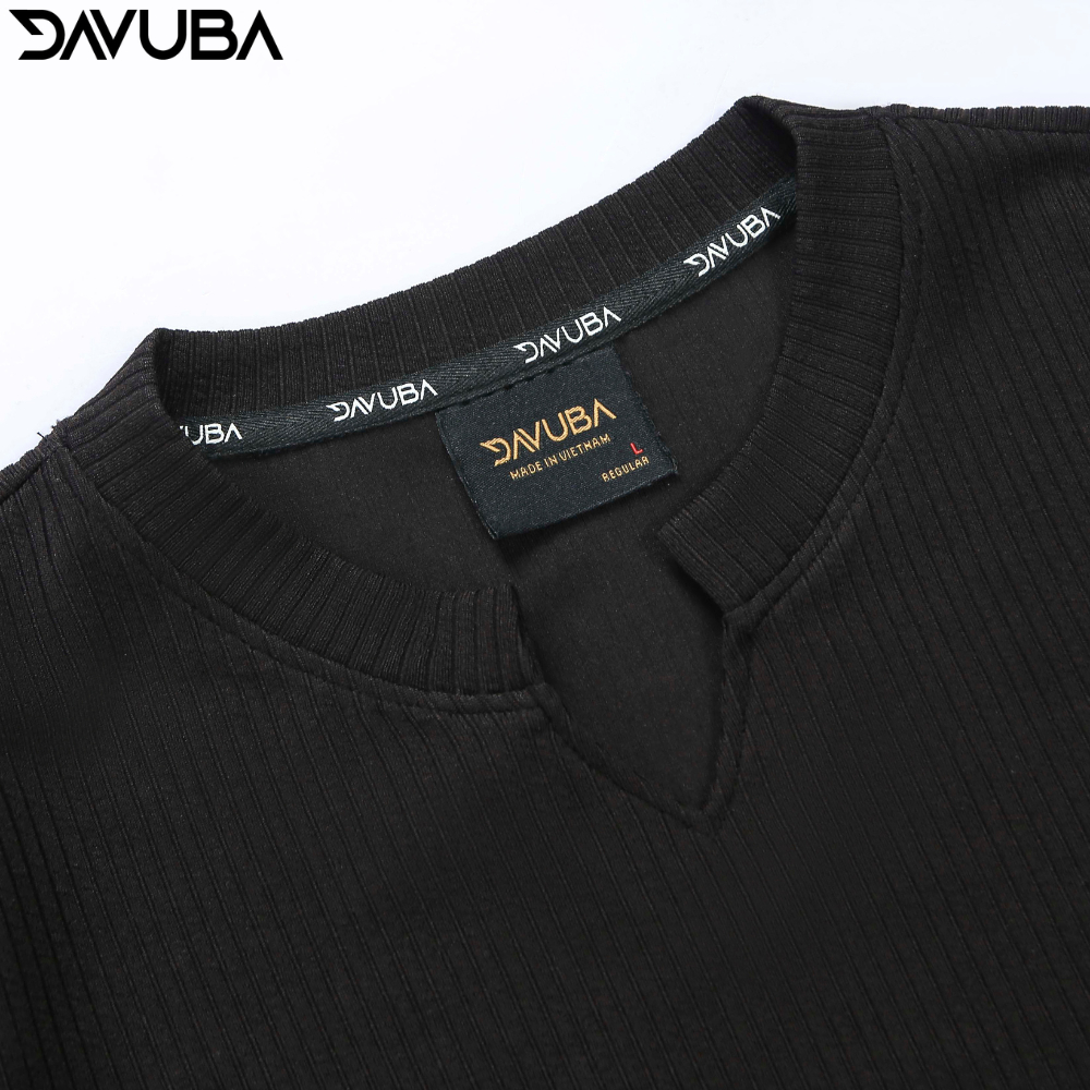 Áo thun tăm cổ V DAVUBA dài tay from rộng SM106 | BigBuy360 - bigbuy360.vn