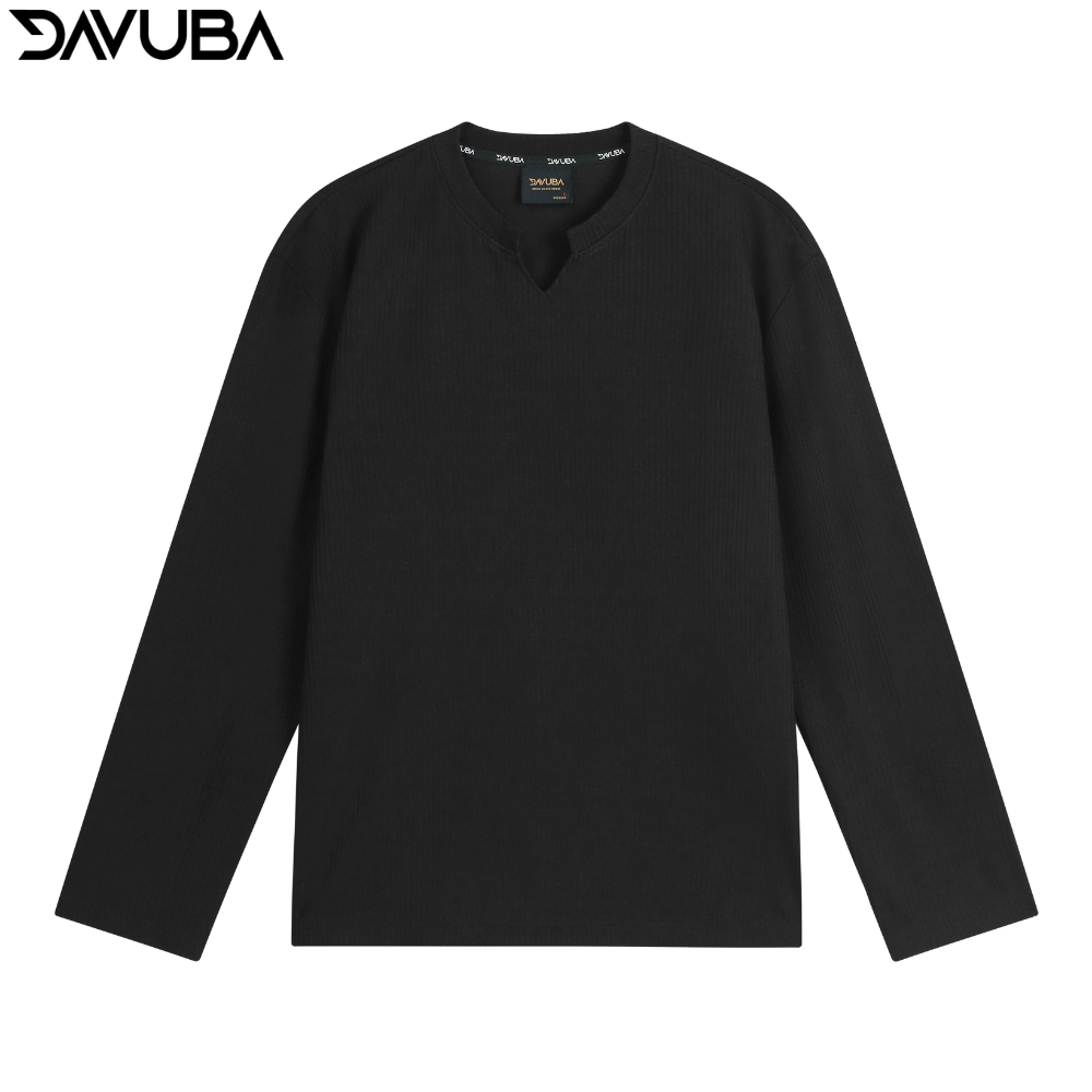 Áo thun tăm cổ V DAVUBA dài tay from rộng SM106 | BigBuy360 - bigbuy360.vn