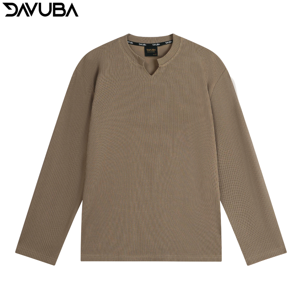 Áo thun tăm cổ V DAVUBA dài tay from rộng SM106 | BigBuy360 - bigbuy360.vn