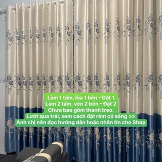 Gấm 3D Hoa Màu Xanh Phối Trắng Kem  Vải Dày  - Giá Của 1 Tấm Rèm Căng Thẳng (Chưa Bao Gồm Thanh Treo) Cản Nắng 80-90%