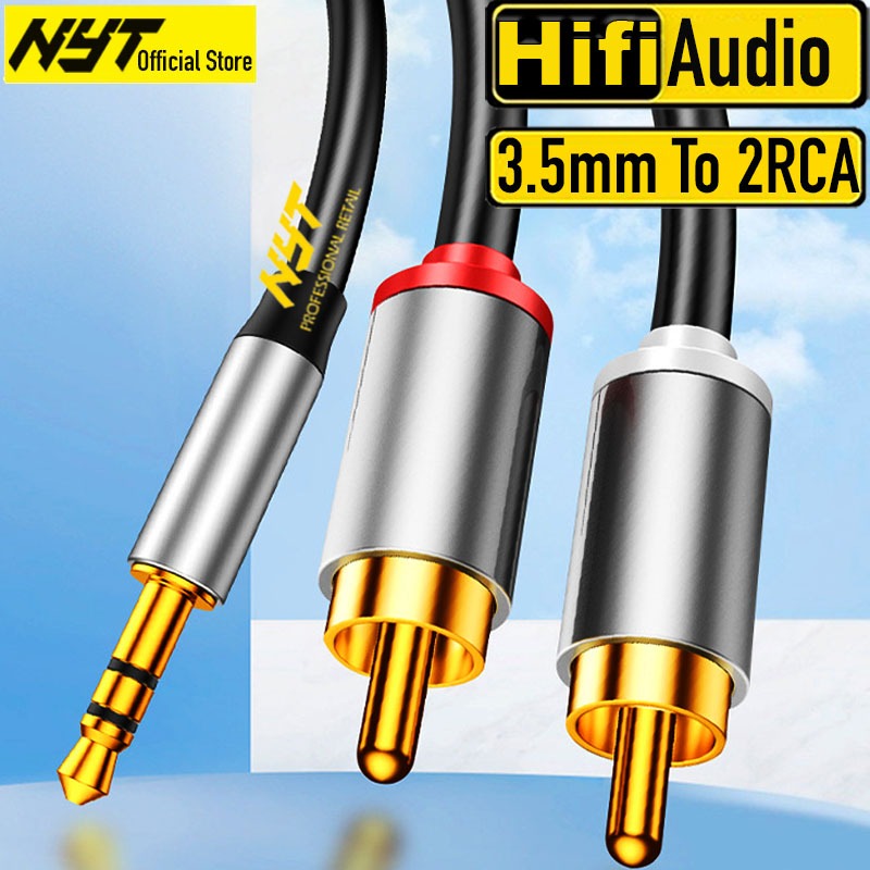 Cáp Audio 3.5mm ra 2RCA Cao Cấp NYT Đầu Hợp Kim Nhôm Jack Mạ Vàng 24K Chống Nhiễu