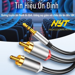 Cáp Audio 3.5mm ra 2RCA Cao Cấp NYT Đầu Hợp Kim Nhôm Jack Mạ Vàng 24K Chống Nhiễu