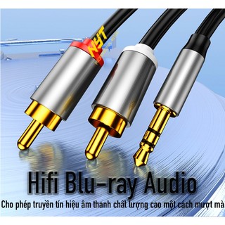 Cáp Audio 3.5mm ra 2RCA Cao Cấp NYT Đầu Hợp Kim Nhôm Jack Mạ Vàng 24K Chống Nhiễu
