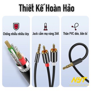 Cáp Audio 3.5mm ra 2RCA Cao Cấp NYT Đầu Hợp Kim Nhôm Jack Mạ Vàng 24K Chống Nhiễu