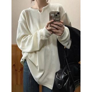  Áo len da cá tay phồng may cổ trụ chữ V form rộng unisex - Sweater dáng oversize bigsize kiểu basic hàn quốc - ALE006 