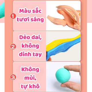 Đất nặn tự khô an toàn cho bé set nhiều màu không mùi kèm dụng cụ cắt đất nặn tạo hình tự khô